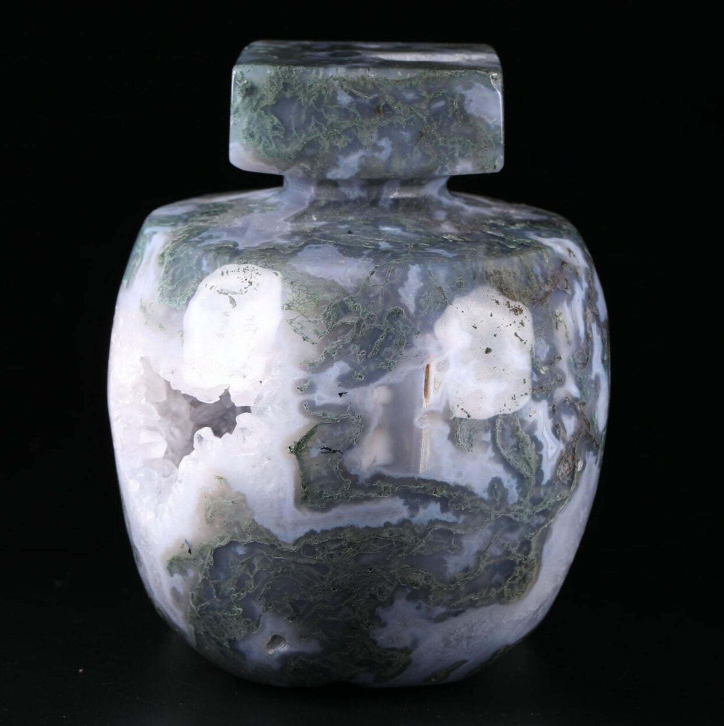 Candle Top Moss Agate Crystal Skull