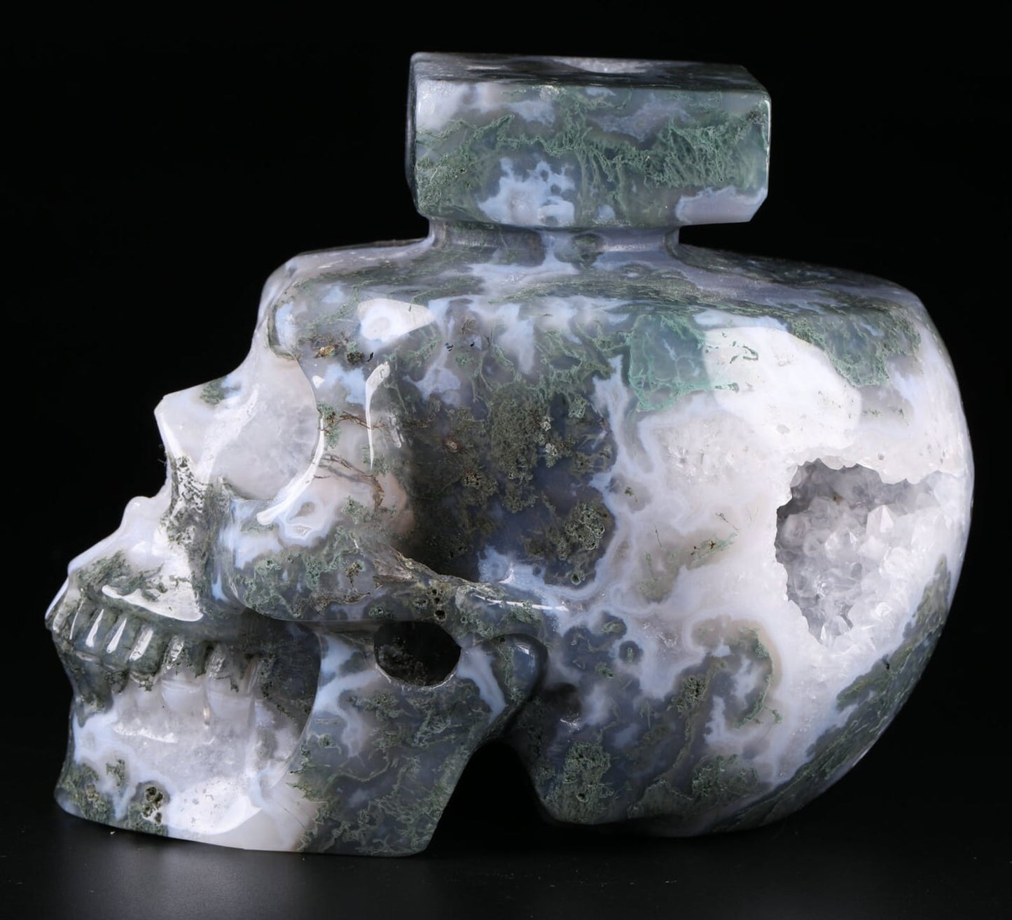 Candle Top Moss Agate Crystal Skull