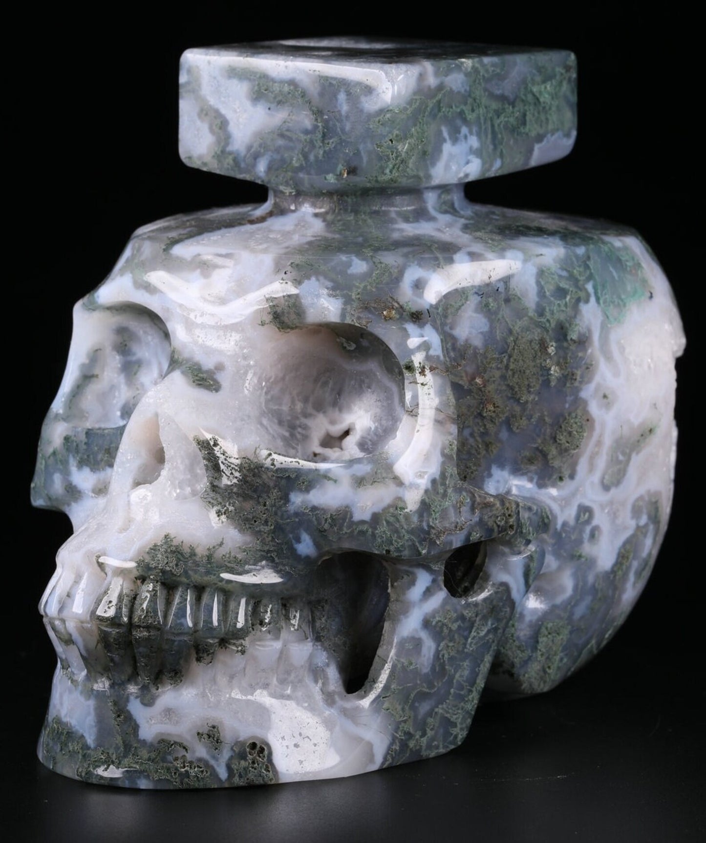 Candle Top Moss Agate Crystal Skull