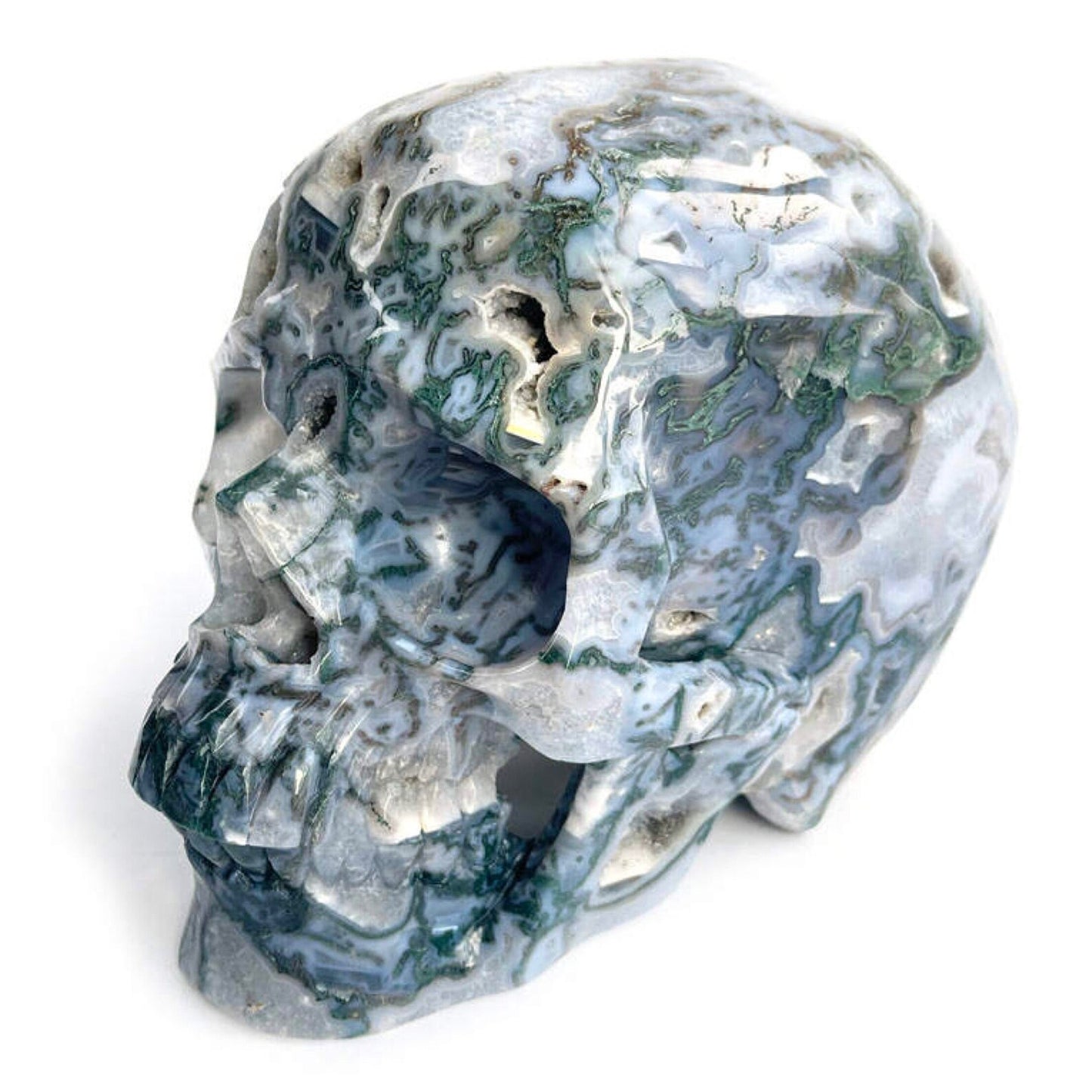 9 inch druzy moss agate Crystal skull