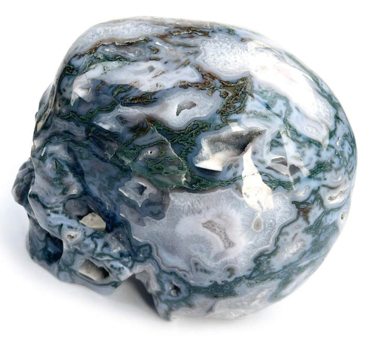 9 inch druzy moss agate Crystal skull