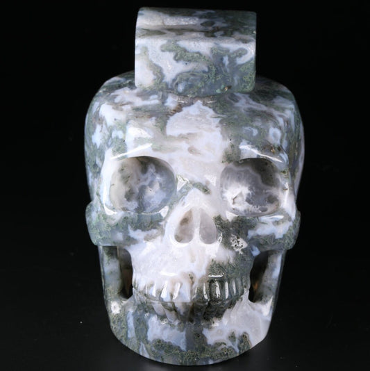 Candle Top Moss Agate Crystal Skull