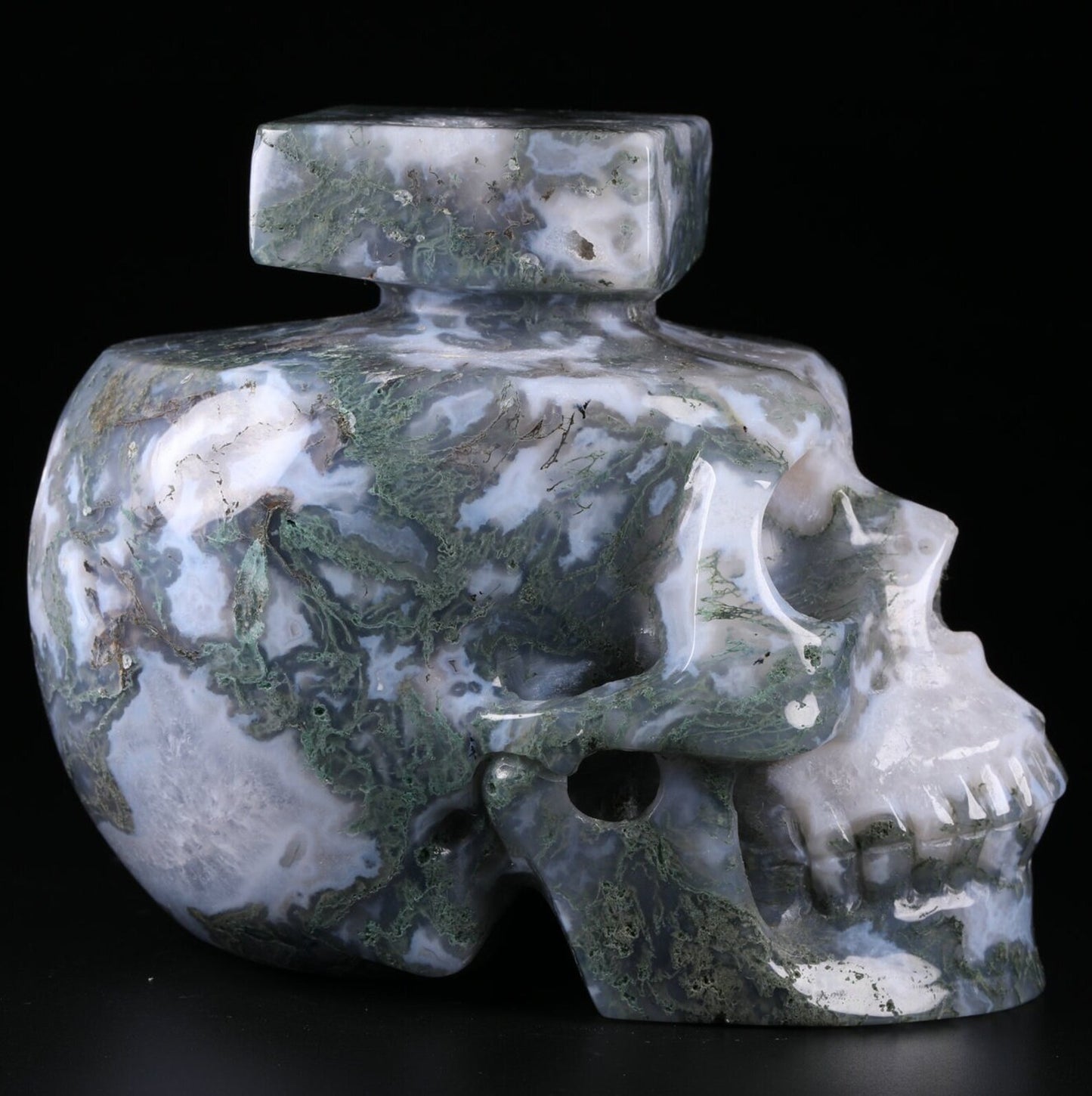 Candle Top Moss Agate Crystal Skull