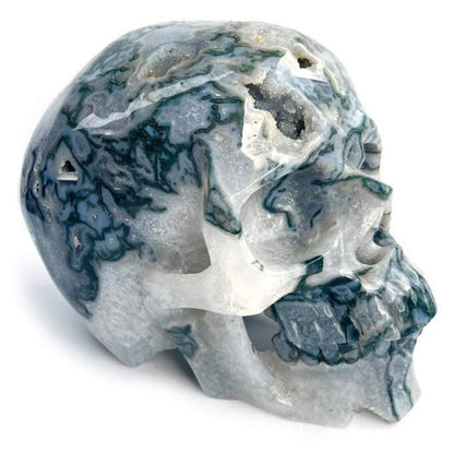 9 inch druzy moss agate Crystal skull
